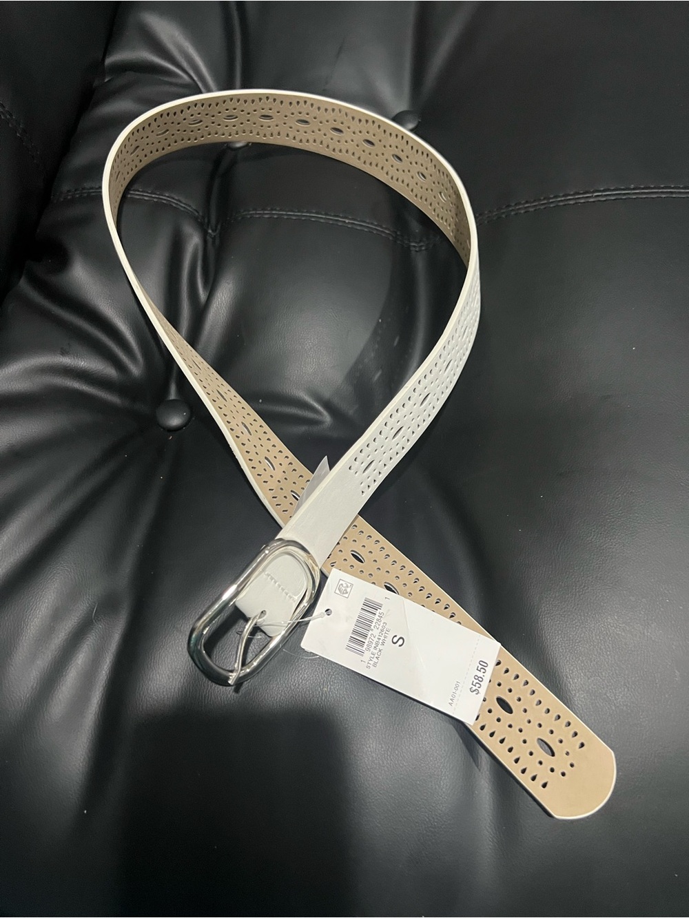 INC International Concepts White Perforated Belt with Silver Buckle